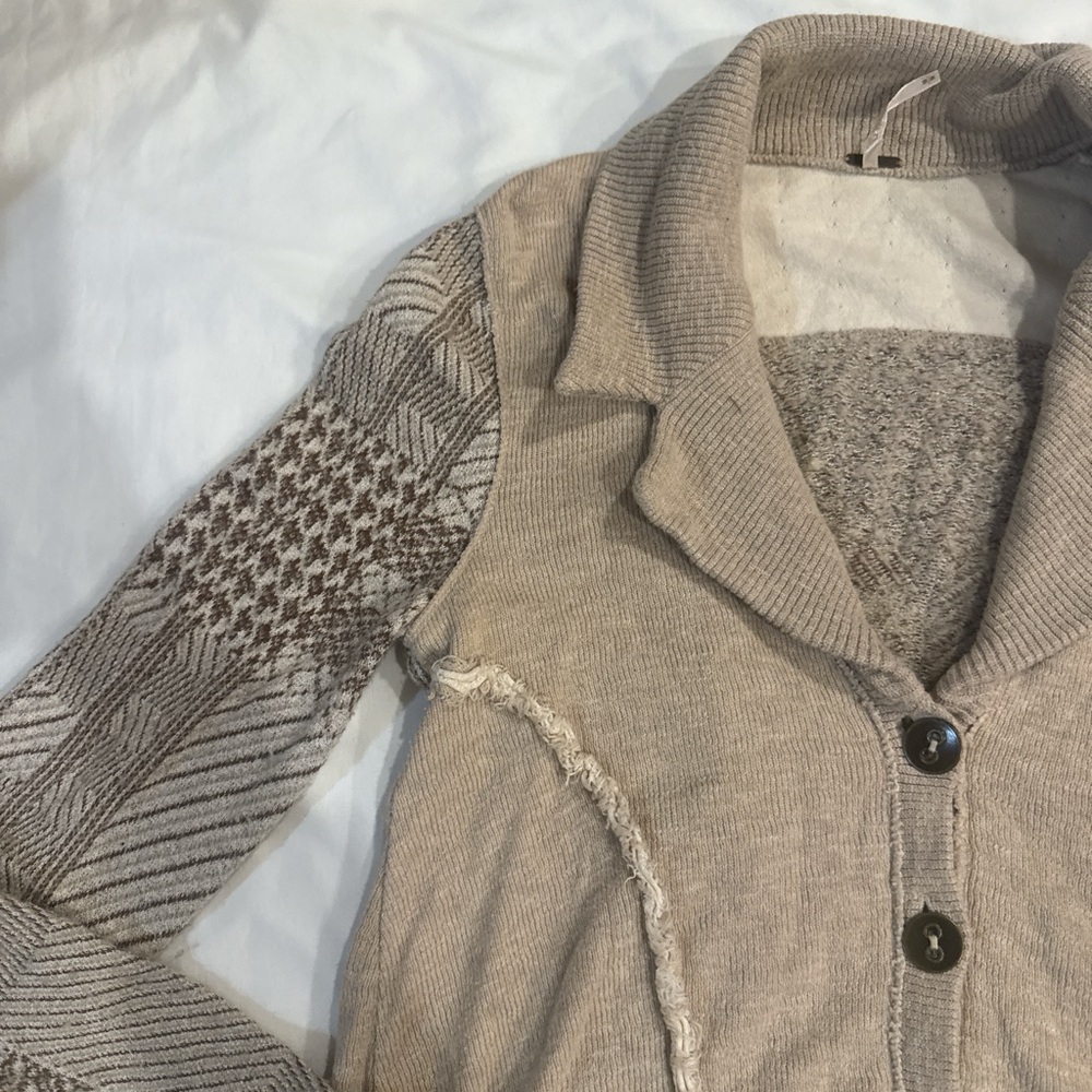 free people boho beige button up Patterned Women's Sweater